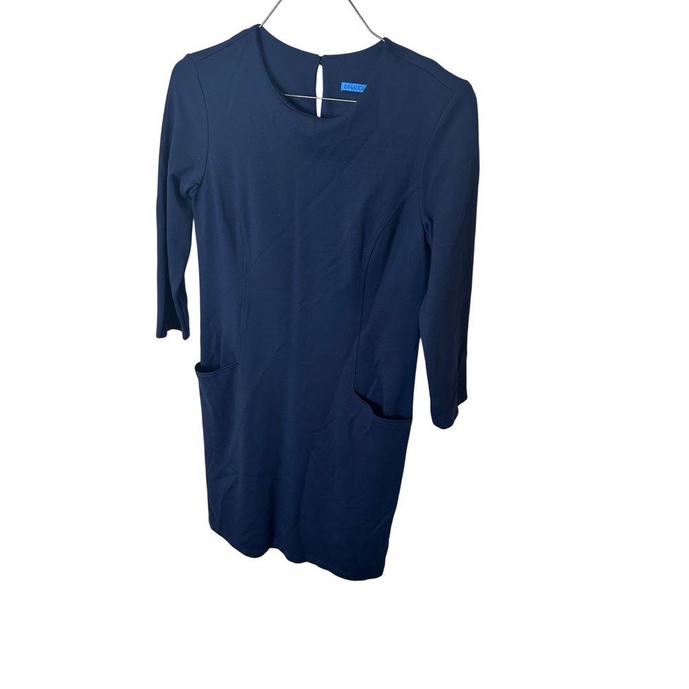 J.McLaughlin Navy Blue Ponte Knit 3/4 Sleeve Pocket Shift Dress Womens Medium